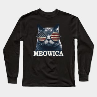 4th of July  Meowica Merica  USA Long Sleeve T-Shirt